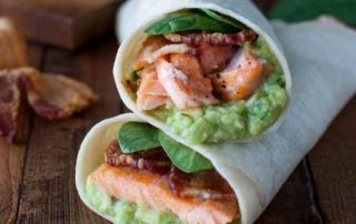 salmon guacamole and bacon wraps
