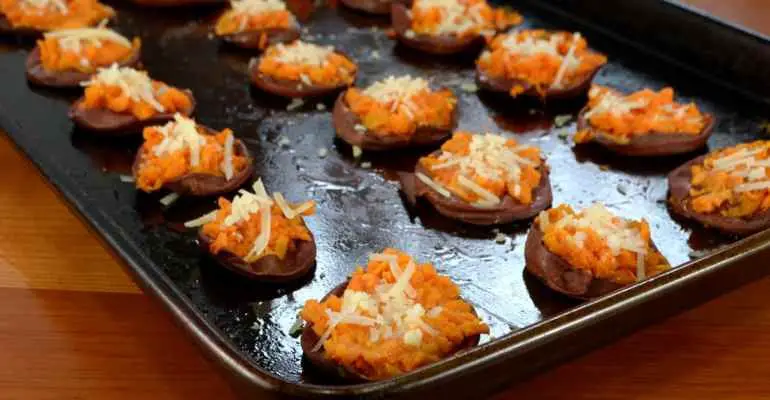 garlic butter & parmesan smashed sweet potatoes