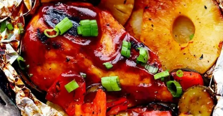 grilled hawaiian barbecue chicken foil pack