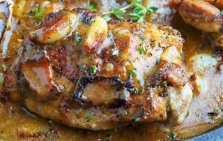 rustic roasted garlic chicken with asiago gravy