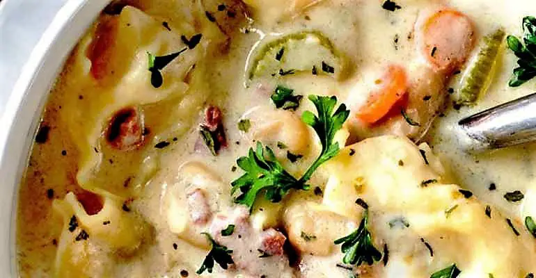 creamy white bean ham tortellini soup