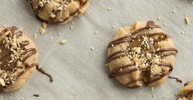 peanut butter turtle thumbprint cookies